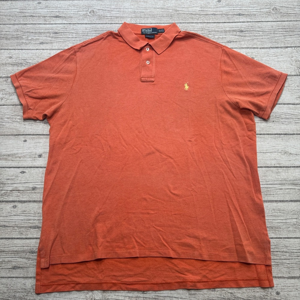 Polo Ralph Lauren Shirt Men's 2XL Orange Custom Fit Cotton Short Sleeve Athletic